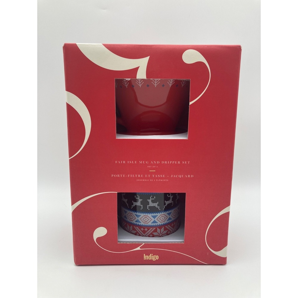 Indigo Fair Isle Coffee Dripper & Mug Set – Holiday Collection - New in Box